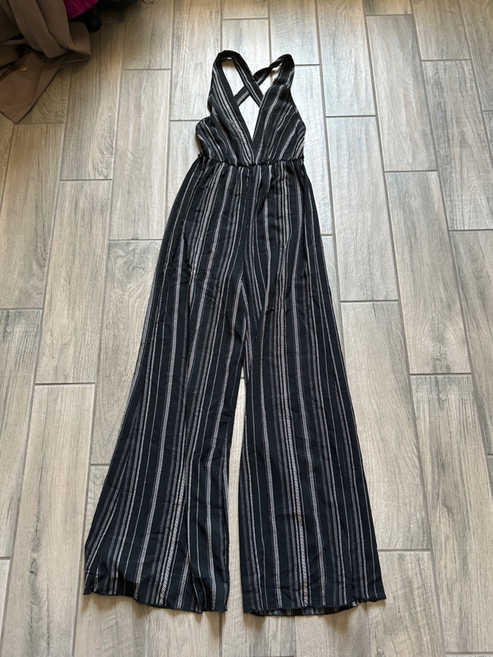 Striped Black Wide-Leg Jumpsuit